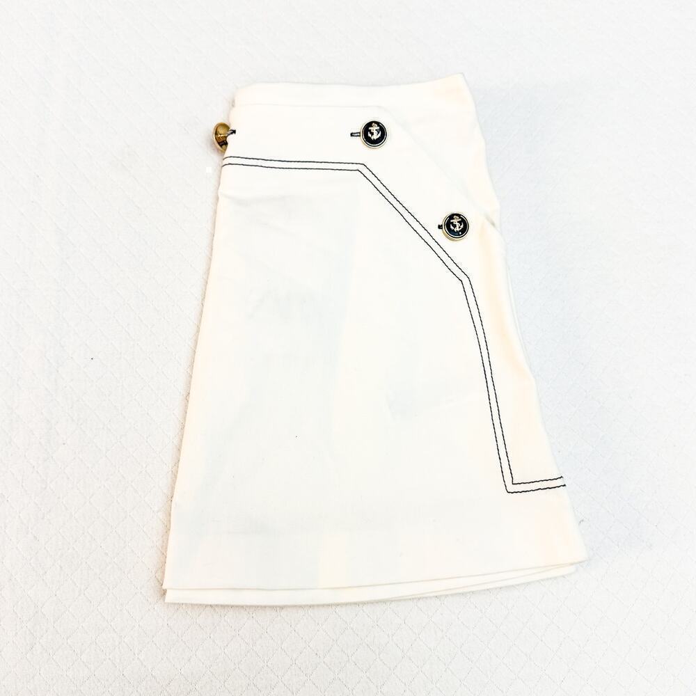 Zara Navy Style Mini Skirt Conference Cream Blue Button Size L NWT - Picture 6 of 6